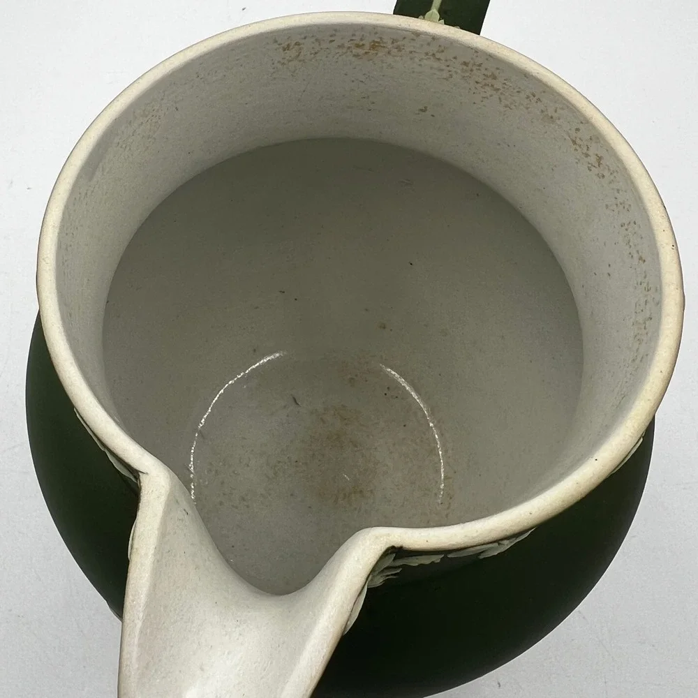 Antique Wedgwood Olive Green Jasper-Dip‎ Pitcher Classical Muses Relief 1800's